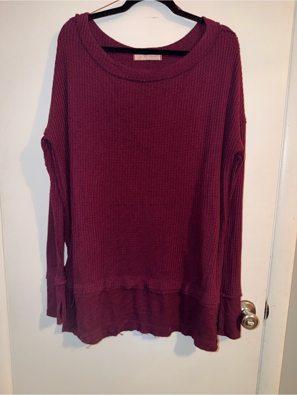 Free People Cozy Waffle-Knit Long Sleeve Top - Wine